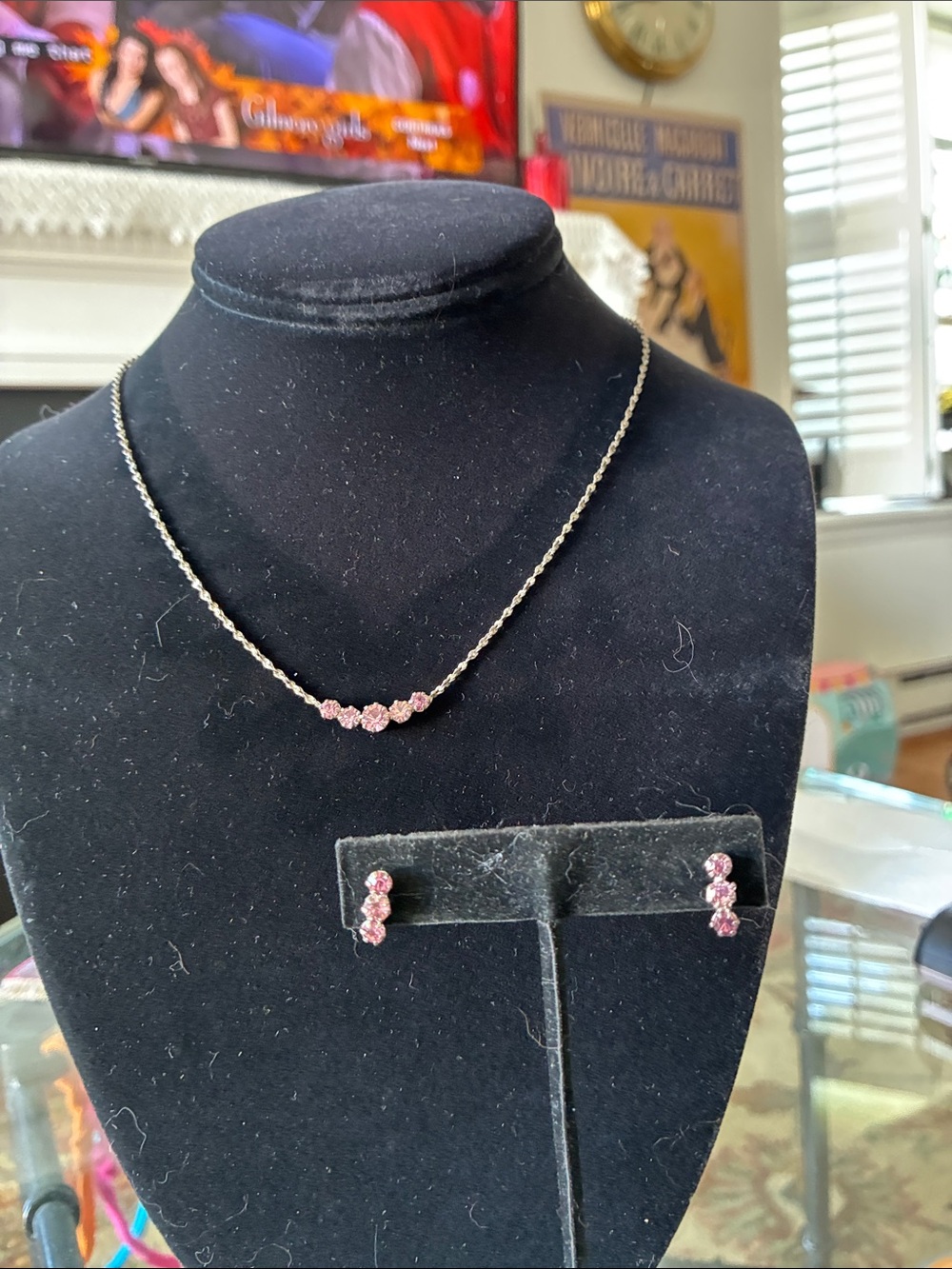 Pink Crystal Necklace and Earrings Set - Women Jewelry